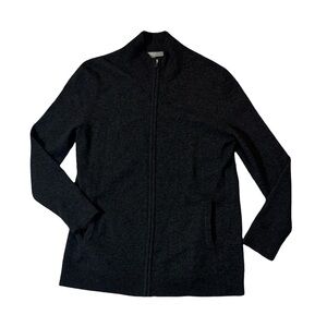 Neiman Marcus women’s L Large charcoal gray 100% cashmere full zip sweater EUC